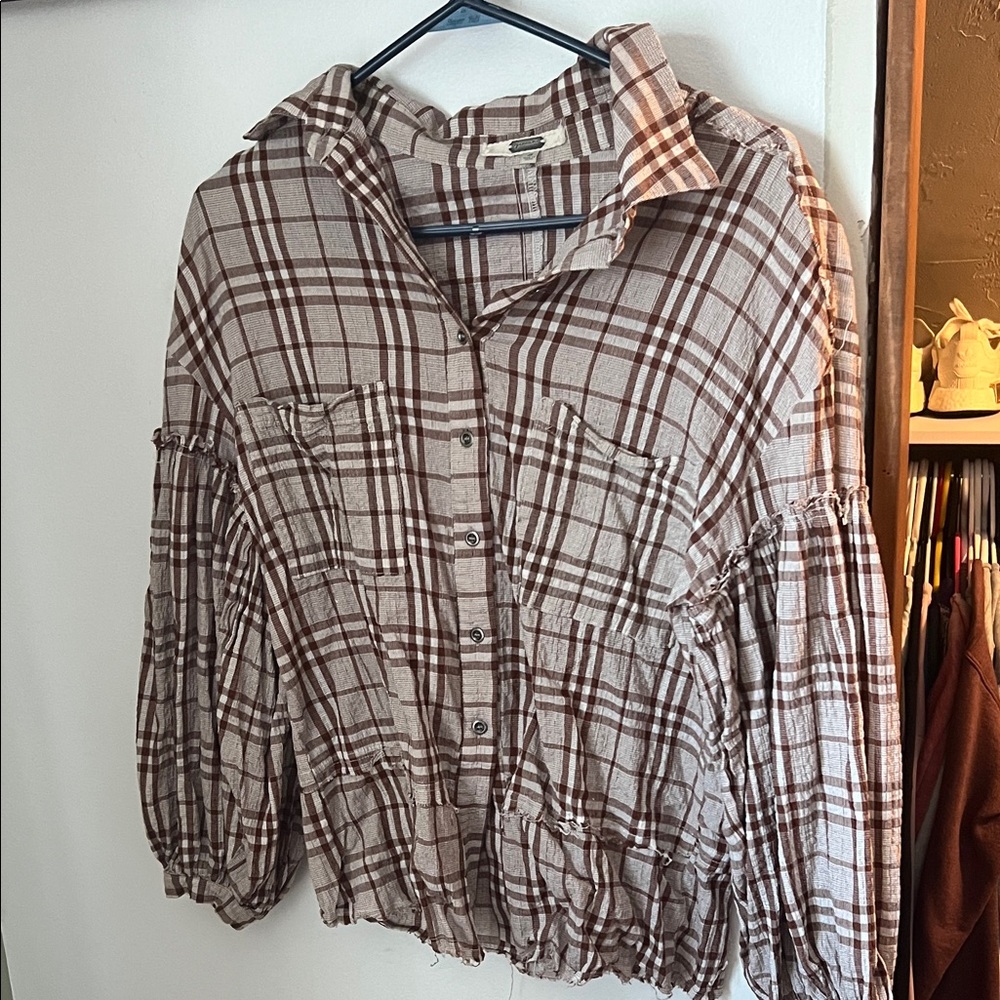 Gimmicks by BKE Brown Plaid Top
